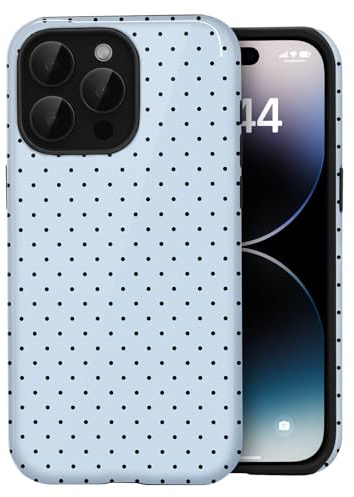 Amzfield Case for iPhone 14 Pro, Small Polka Dot Dual Layer Retro, Blue | Small Polka Dot Dotted Dual Layer Shockproof Retro Cute Girly for Girl Women Drop Protection Precise Cutouts Impact Resistant