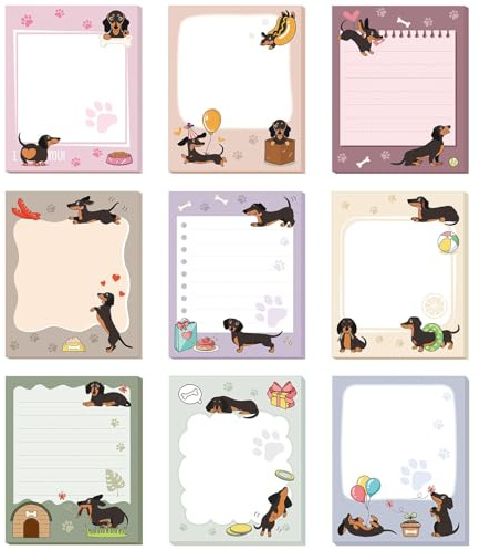 FloralGrace Dackel Klebezettel Geschenke, Niedlicher Dackel 3x3 Aufkleber, Haftnotizen für Frauen, Cartoon Hund Notizblock