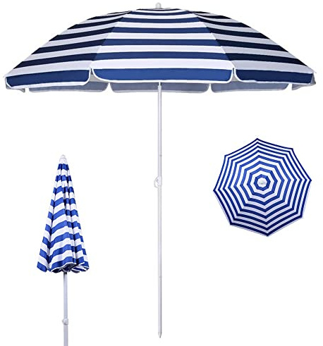Sombrilla de Playa de 280 cm, con Rayas Azules y Blancas, toldo Ajustable de Aluminio para Patio, Resistente al Viento e Impermeable para Uso en Exteriores (tamaño: Ø175 cm)
