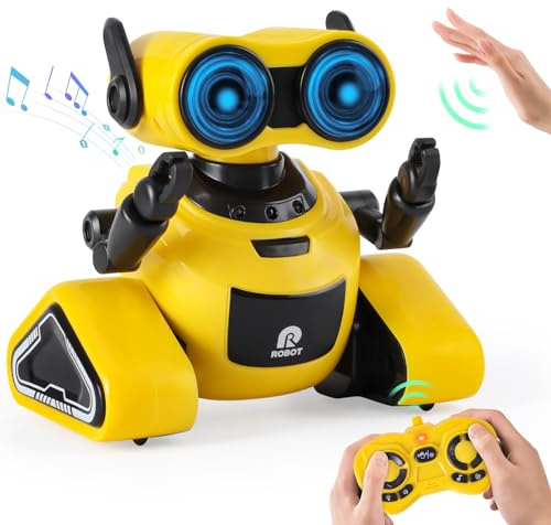 Highttoy Robot Télécommandé Enfant avec Contrôle Gestuel, Yeux LED et Musique, 2.4GHz RC Robot Jouet Enfant 3 4 5 6 7 8 Ans Cadeau Garcon Fille