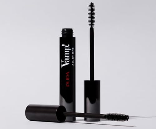 Pupa Mascara Vamp! All in One Schwarz + Mini Eyeliner Skinny Liner Schwarz - Spektakuläre Volumen, perfekte Kurve. Explosive Wimpern mit ultra-schlankem Stift und super dünner Strich