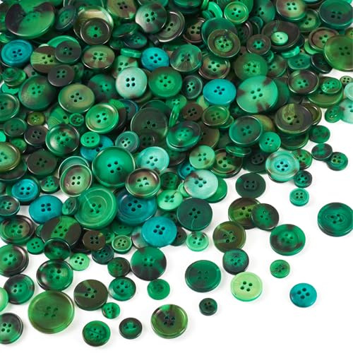 Craftdady 400-600 botones de costura de resina de 7 a 25 mm, pequeños y grandes, botones surtidos, botón verde decorativo para manualidades, para cárdigans, abrigos, ropa, tejer, pintura, álbumes de
