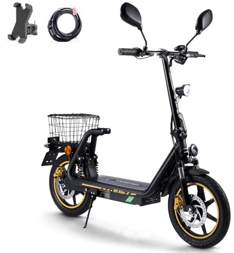 TWOFISH E Scooter mit EEC zugelassenl, Elektroroller Erwachsene mit 48V 13Ah Akku und 500W Motor, 30 km Reichweite, 14 Zoll Reifen, Geschwindigkeiten, Vorder- & Hinterfederung, M5 Elite E (Schwarz)