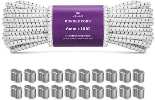 Abma Cord Bungee Cord 6mm 10M Elastic Shock Cord with 20Pcs Crimping Loop | 100% Stretch, Trailer, Tarpaulin, Camping, Tent Pole, Kayak, Tie Down, Luggage