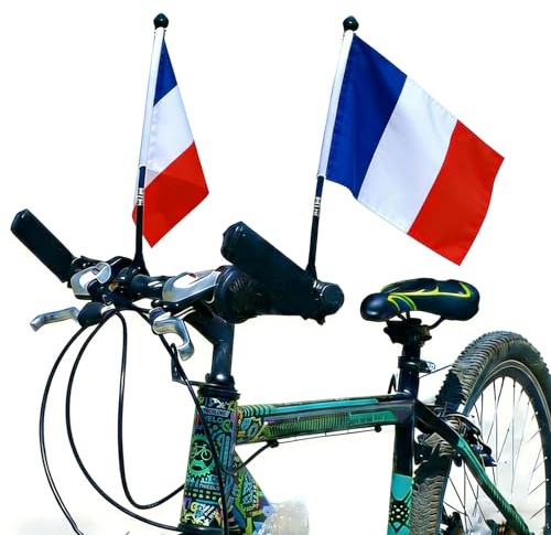 HOMAVEL 2 Pcs Drapeau France Vélo 14x21cm Supporteur Moto 2026 - Drapeau Français avec Hampe pour Moto, Vélo & Scooter - Accessoire Supporteur pour Coupe du Monde 2026, Fan Zone & Événements Sportifs