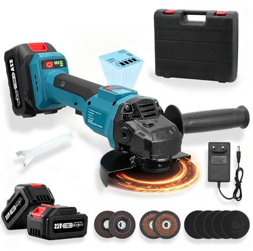 Amoladora angular inalámbrica de 800 W, 21 V, sin escobillas, con 2 baterías de 4,0 Ah, diámetro de disco de 125 mm, 9000 rpm, para discos de corte, discos de láminas para cortar y lijar