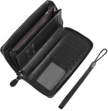 SENDEFN Portefeuille Homme Grand Format, Porte Monnaie RFID avec Dragonne | Porte Carte en Cuir Vegan avec 13 Emplacements pour Cartes