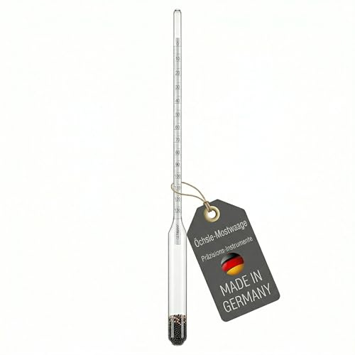 Lantelme Mostwaage nach Oechsle aus Glas 30cm | Aräometer 0–130° Oechsle mit 1er Teilung | Made in Germany | Weinwaage zur Bestimmung des Mostgewichts bei der Weinherstellung