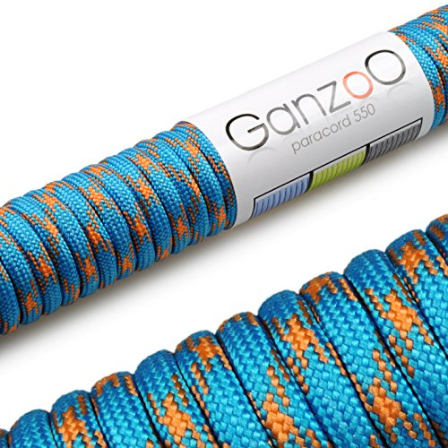 Ganzoo Paracord 550 Seil, Nylon-Polyester, 4mm, Typ 3, 30 Meter, 7 Kernstränge, Outdoor-Schnur, Allzweck-Seil, Hundehalsband, Hundeleine, Armband knüpfen, Camping, Survival - blau orange