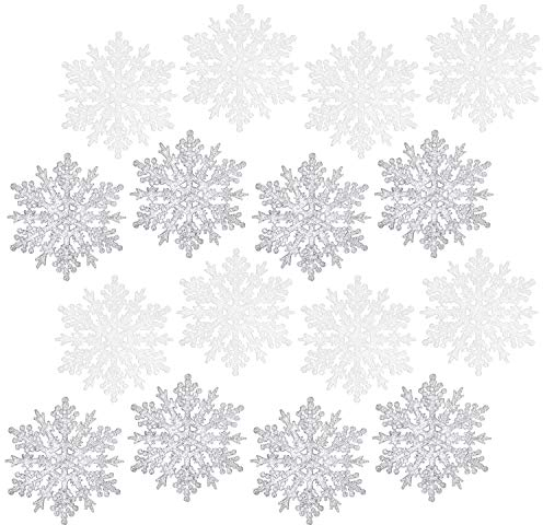 COM-FOUR® 16x Christbaumschmuck in Zwei Farben - Weihnachtsdeko Schneeflocke - Anhänger für Weihnachten in weiß und silberfarben (16-teilig - 10cm)