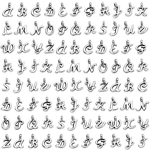 SANNIX 156Pcs/6 Sets ABC Letter Charms Mini A-Z Alphabet Bracelet Necklace Pendants with 200Pcs Open Jump Rings for DIY Jewelry Making