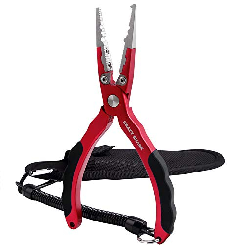 CRAZY SHARK CrazyShark Professional Angeln Zangen Hartmetall-Schere Split Ring Zangen Haken Entferner Fisch Halterung (Rot)