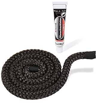 LANZZAS Kamin- & Ofendichtschnur - Ø 8 mm, Länge: 0,5 m - Glasband für Kamintüren - hitzebeständig bis 550°C - mit feuerfestem Montagekleber