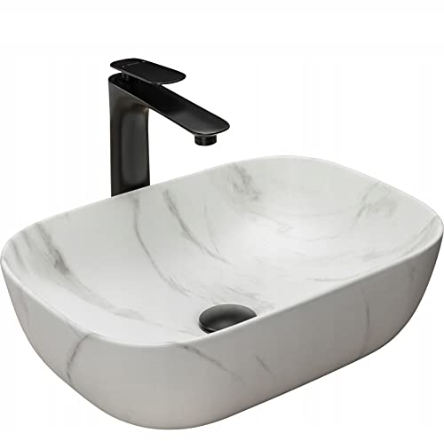 Rea Waschbecken Waschtisch Aufsatzwaschbecken Keramik Handwaschbecken Aufsatz Waschschale Rechteckig Grau Stein 32x46 Badezimmer