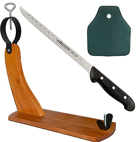 CUPERINOX schinkenhalter | Serrano schinken Halterung | professionelles Schinkenmesser mit Alveolen | schinkenhalter mit Messer