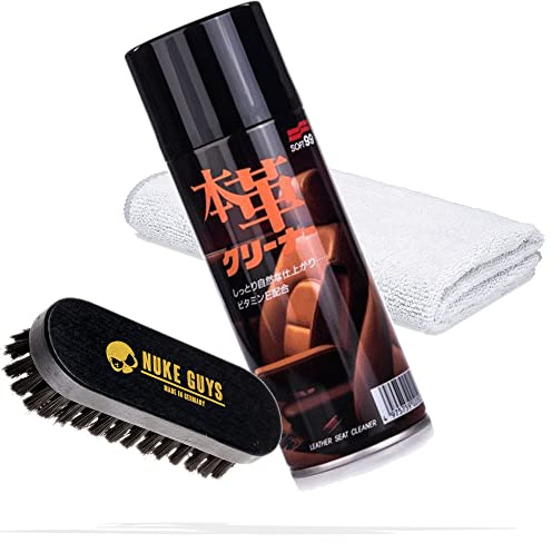 detailmate Kit de nettoyage et d'entretien du cuir, des capitonnages et des textiles | Soft99 nettoyant pour cuir 300 ml + brosse Nuke Guys S + chiffon en microfibre
