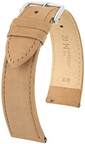 HIRSCH Uhren-Armband Osiris Nubuk L - Uhr-Band aus naturbelassenem Kalbs-Leder - Beige - 20 mm