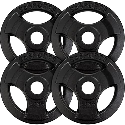 ScSPORTS® Hantelscheiben - 10/20 kg Set, 30mm Bohrung, Tri-Grip, Gusseisen, Schwarz - Hantelscheiben-Set, Gewichtsscheiben, Fitness Scheiben, Gewichte für Hantel (10 kg (4 x 2,5))