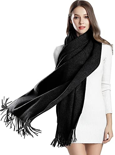 Gukasxi Damen Schals für Winter Warm Pashmina Schal Schal Wrap für Frauen Mädchen Große Weiche Schals Solid Colour 200x60 cm (Schwarz)