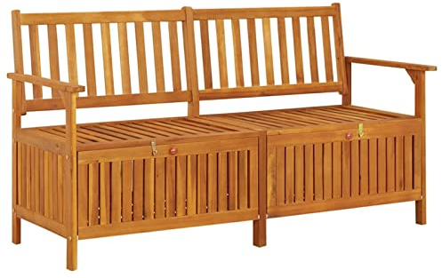 Tidyard Truhenbank Gartenbank mit Stauraum Holzbank Sitzbank Flurbank Bank mit Kissen 148 cm Massivholz Akazie