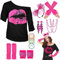 80er 90er Jahre Outfit Damen, T-Shirt, Beinwärmer, Stirnband, Ohrring, Halskette, Netzhandschuhe, 80er 90er Jahre Kostüm Mottoparty Accessoires Kleidung Neon Party Karneval JD-80SMouth-Pink-L