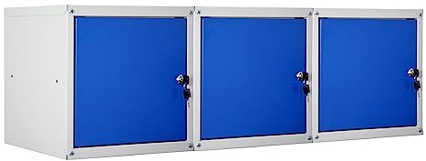PROREGAL Mega Deal 3X Schließfachwürfel Cubic HxBxT 35x35x35cm Grau/Blau Schließfachschrank Metallspind Wertfachschrank Umkleideschrank 3 Fächer