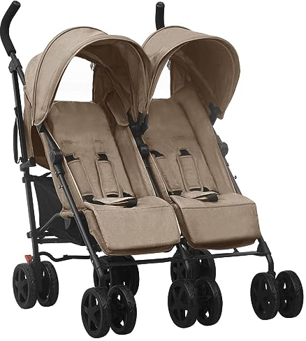 Hommdiy Zwillingskinderwagen Tandem-Kinderwagen Geschwisterwagen Taupe Stahl