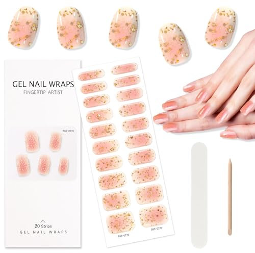 EBANKU Semi-Cured Gel Nail Strips, Gel Nail Strips Long Lasting Waterproof Real Nail Polish Strips Wraps Stickers with Cuticle Stick, Nail File, Nail Wipes & Sealing(UV/LED Lamp Required)