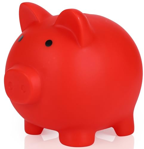 H&W Cute Red Mini Piggy Banks for Kids,Unbreakable Piggy Bank,Plastic Money Box,First Money Bank,Best Birthday Gifts Home Decoration
