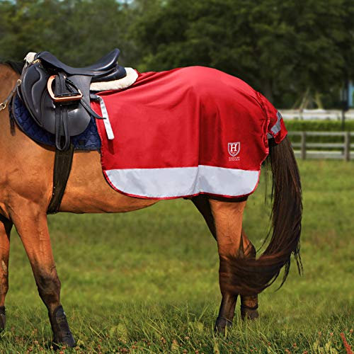 Harrison Howard Quarter Horse Turnout-Pferdedecke aus Fleece und Netzstoff, atmungsaktiv, bequem, hochsichtbare Wettkampfdecke, Rot, Größe L