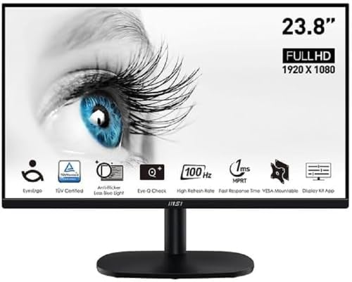 MSI PRO MP245VDE 23.8 Zoll Full HD Office Monitor - 1920 x 1080 VA Panel, 100Hz, augenschonender Bildschirm, VESA montierbar, Display Kit Unterstützung, neigbar - HDMI 1.4, D-Sub