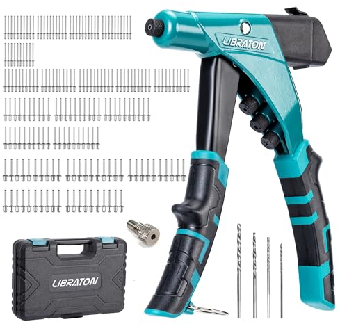 LIBRATON Remachadora Manual, Pistola Remachadora, Remachadora Profesional con Contenedor de Eje, Herramienta de Remachado, Boquillas Intercambiables Sin Herramienta, para Remachar Remaches De Aluminio