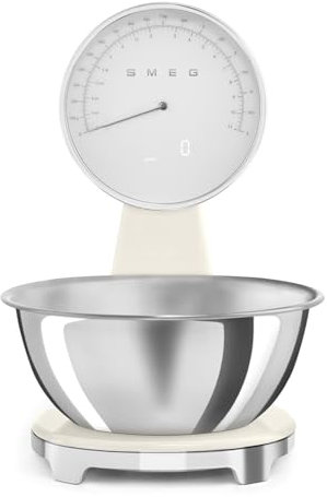 Smeg, Balance de Cuisine Numérique et Analogique KSF01PBWW, Bol Amovible en Acier Inox de 1,8 L, Quatre Unités de Mesure g/ml et lb.oz/fl.oz, avec Fonction Tare, Capacité Maximale 5kg, Crème
