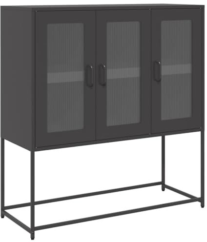 HETFTJN Mobiletto Cucina Salvaspazio Armadietto da Esterno Mobiletto Cucina Armadio Cucina - Credenza Nera 100,5x39x107 cm in Acciaio Laminato a Freddo per Casa Salotto Cucina Soggiorno Interno
