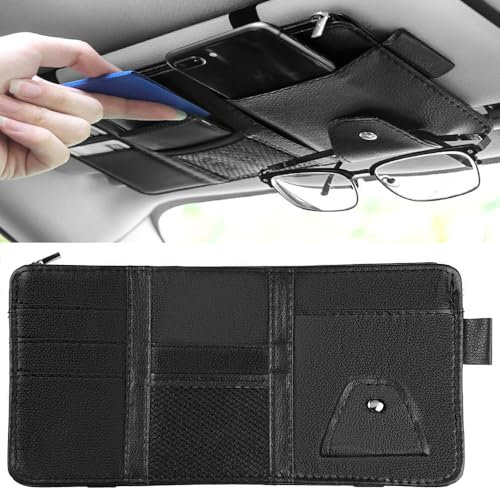 Auto Sonnenblende Organizer,29x15 cm Sonnenblenden-Aufbewahrungstasche,Universal Auto Sun Visor Organizer,Auto Interieur Leder Sonnenblenden Organizer für Sonnenbrillen,Karten,Führerschein,Handys