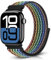 Bcuckood Nylon Sport Armband Kompatibel mit Apple Watch 49mm 46mm 45mm 44mm 42mm für Damen Herren, Sport Solo Loop Armband für iWatch Serie 10 9 8 7 6 5 4 3 2 1 Ultra SE, Schwarzer Regenbogen