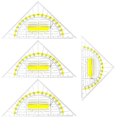 VYNZOR 4 pezzi Goniometro trasparente in plastica infrangibile, Flessibile, Scala gialla, goniometro 180 gradi e goniometro squadra 45 gradi per scuola, università o ufficio (14 cm) (Trasparente)