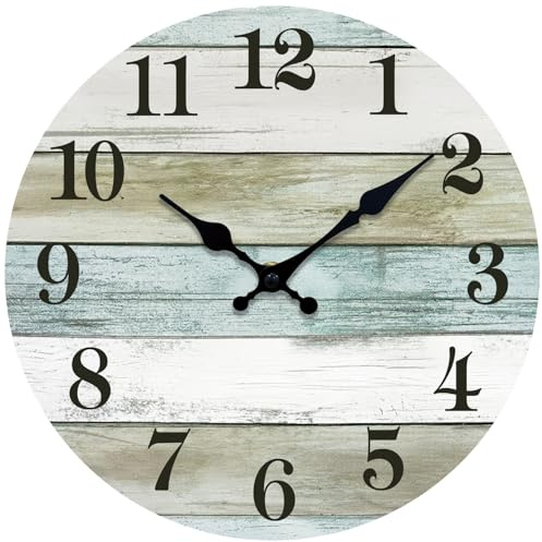 Mabpedo Wall Clock Silent Non-Ticking Wooden Clocks Battery Operated 8 Inch Small Country Retro Rustic and Beach Style Decorative for Kitchen, Home, Bathroom, Bedroom (Light Blue)