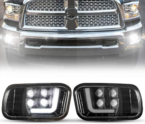 Tri-Aroute Dodge Ram LED-Nebelscheinwerfer mit Tagfahrlicht, Paar Spot-Flutlicht-Nebelscheinwerfer L-Typ DRL Ersatz für Ram 2009-2012 1500, 2010-2014 2500, 2010-2012 3500(L Black)