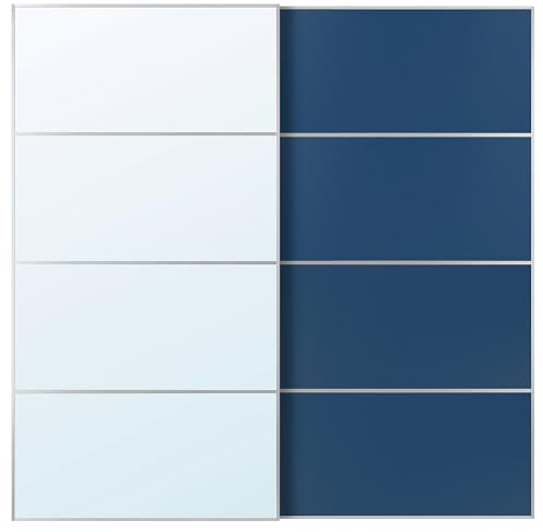 MEHAMN/AULI - Par de puertas correderas de aluminio con espejo de vidrio/doble cara azul, 200 x 201 cm