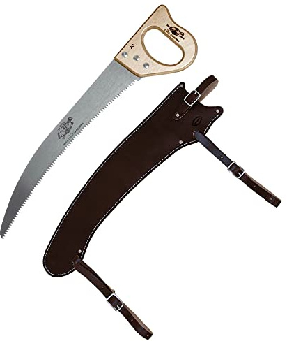 Outfitters Supply 19 Fanno Trail Saw with Premium Leather Scabbard & Cut-On-The-Pull Curved Blade, Pack Saw Used for Hunting, Camping, Trail-Riding & Bushcraft; 19