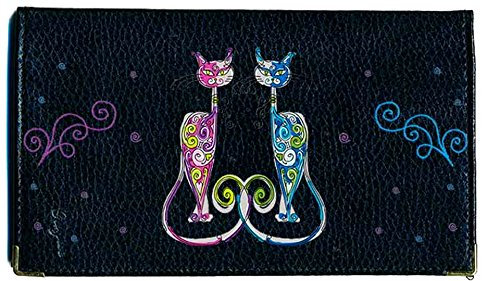 Syl'la Couple Chat Porte Chequier en Cuir pour Femme Noir