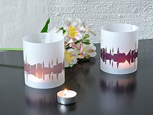 Hamburg Skyline Windlicht 2er Set Lichthülle - Tischlicht Geschenk-Idee Deko personalisierbar mit eigenem Namen Text Datum Spruch Botschaft
