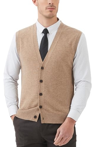 Kallspin Men’s Wool Blend Vest Sweater V Neck Button Front Cardigan Jumper