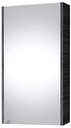 Planetmöbel Spiegelschrank Bad 40 cm, Badezimmerschrank, Aufbewahrungsschrank mit Tür und 2 Glasregalböden, 39,6 x 67,7 x 13,8 cm, Anthrazit