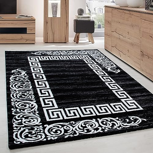 Carpettex Teppich Wohnzimmer Kurzflor 160 x 230 cm Modern Mäander-Design Schwarz - Teppich Schlafzimmer Extra Weich Flauschig Waschbar Küchenteppich - Esszimmer Kinderzimmer Wohnzimmerteppich