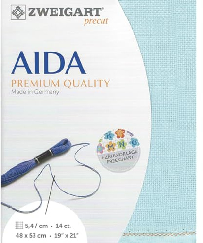 Zweigart AIDA precut 14 ct. Stern-Aida 3706 Farbe 5146 wasserblau, Handarbeitsstoff für Kreuzstich 48x53cm