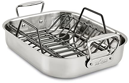 All-Clad Spezialty Edelstahl-Bräter mit Antihaft-Rack, 27,9 x 35,6 cm, ofenfest, 500 F, Bräter, Töpfe und Pfannen, Kochgeschirr, Silber