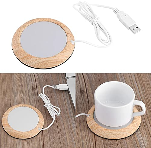 Zeerkeer Wärmeuntersetzer für Kaffeetasse, USB, Isolierung für Teetasse und Getränke im Büro, Heizplatte aus Glas, wasserdicht, für Büro und Zuhause (leichte Holzmaserung)
