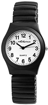 Adrina Damen-Uhr Edelstahl Zugarmband schwarz große Ziffern Länge 18 cm Durchmesser 34 mm Breite 18 mm Geschenke für Frauen